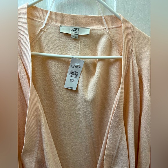 LOFT 16/18 Asymmetrical Open Front 3/4 Sleeve Light Pink / Pastel Pink Cardigan - Picture 3 of 8